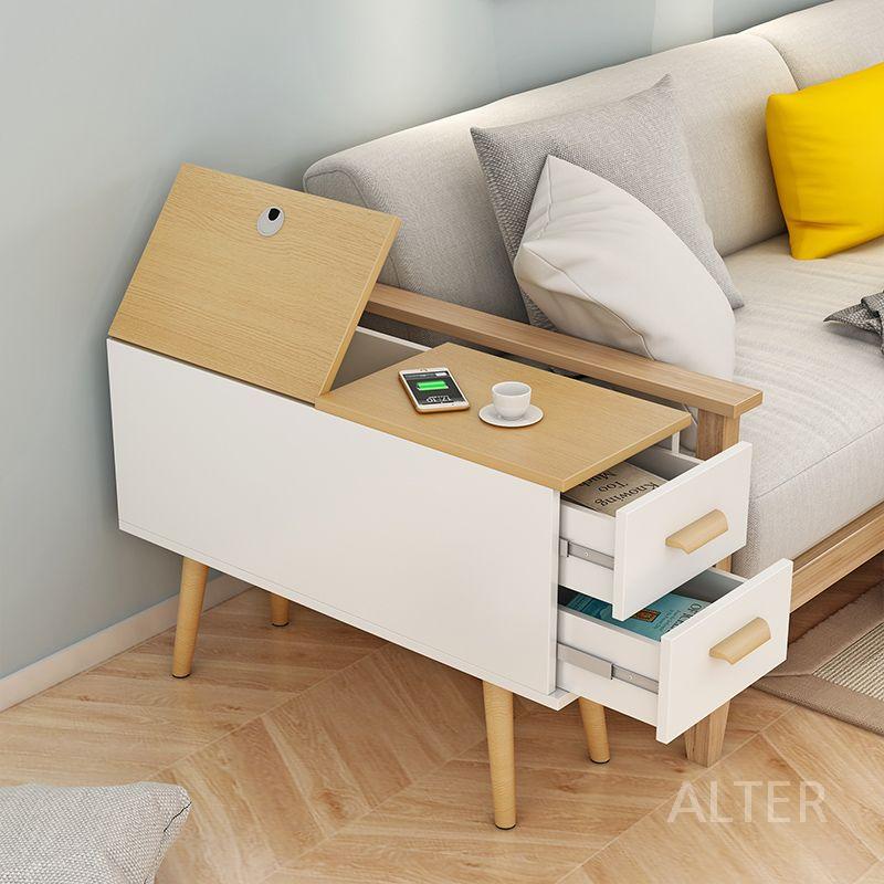 틈새 수납장 거실 서랍장 선반 쇼파 주방 철제 사이드 80x30x60cm 화이트+원목색 - 상세 이미지 3