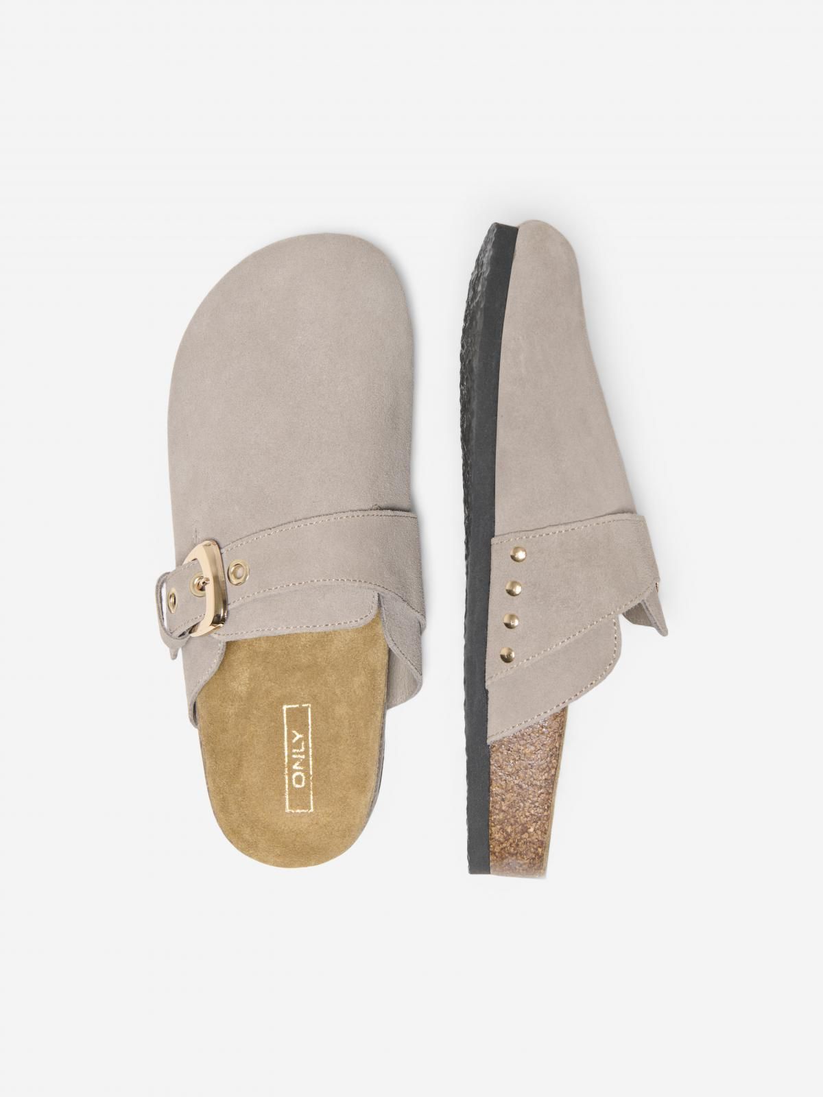 온리 레더 컴포트 버클 뮬 슬리퍼 15340959_113 GREY / TAUPE GRAY - 상세 이미지 3