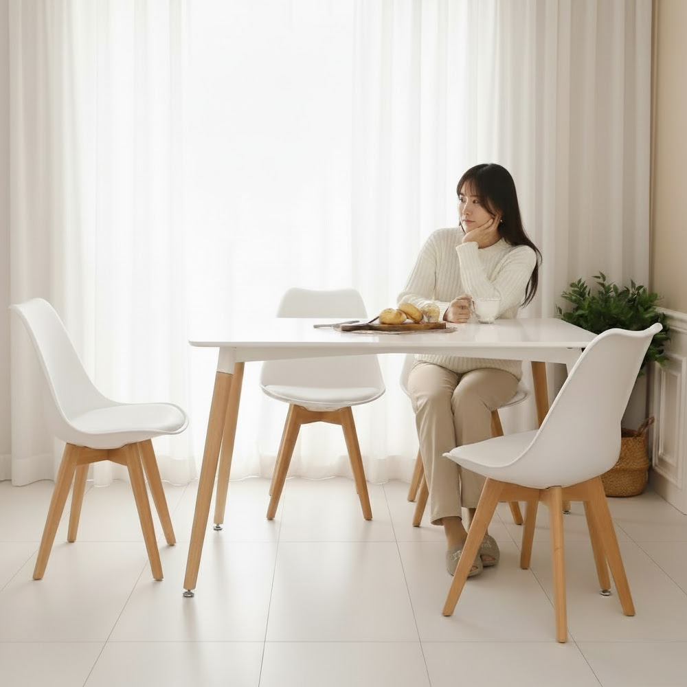 (식탁+의자 SET)템포 스퀘어 1200 X 도도 화이트 사각 4인용 카페 식탁 테이블 세트