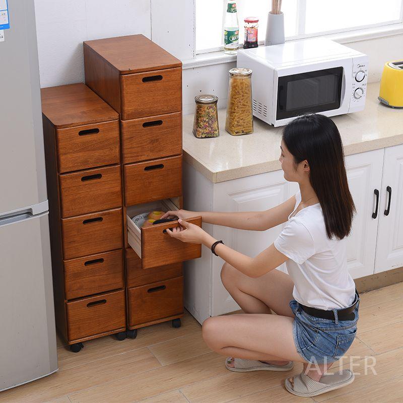 거실수납장 틈새수납장 이동식 수납장 원목 서랍장 2단 - 상세 이미지 2