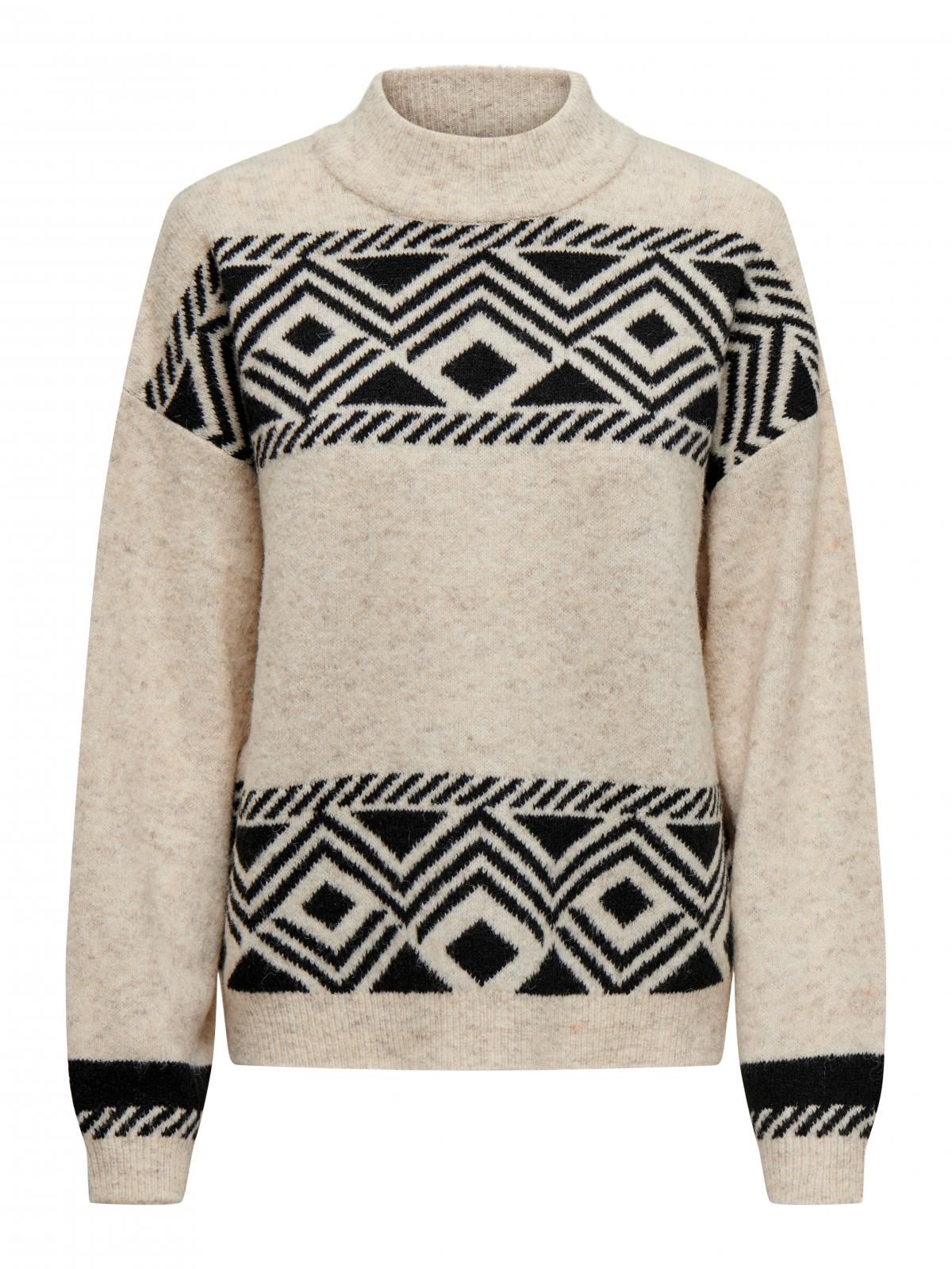 온리 에스닉 패턴 라운드넥 니트 15321179_115_1104738 BEIGE / PUMICE STONE - 상품 이미지