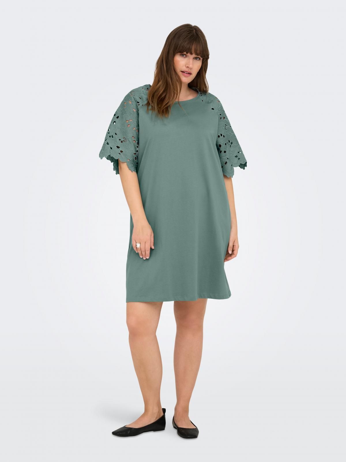 온리 빅사이즈 레이스 디테일 코튼 미니 원피스 15362312_1467 GREY / CHINOIS GREEN - 상세 이미지 2
