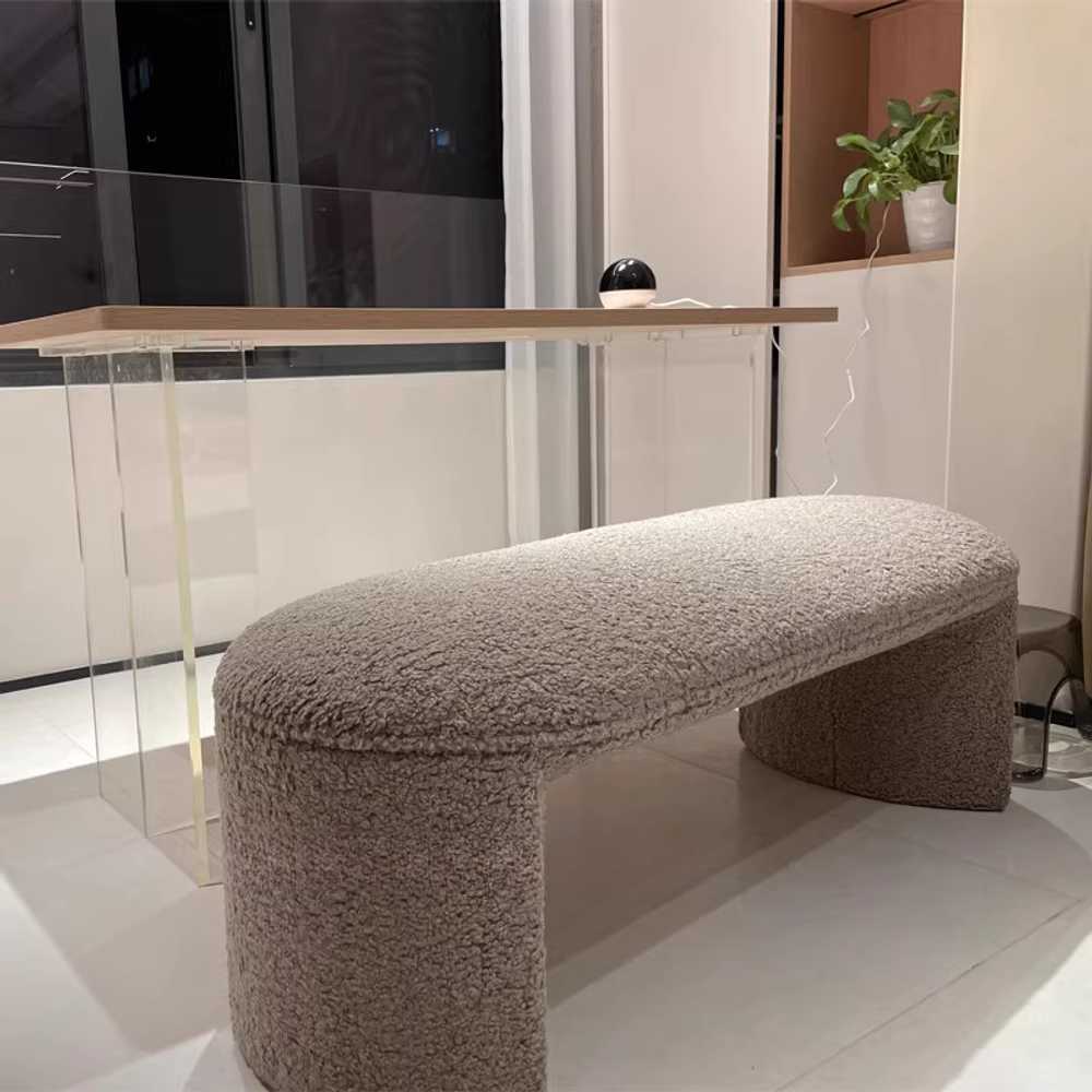 거실 벤치의자 양털 소재 포근한 인테리어 소파형 오렌지 60x35x45cm - 상세 이미지 5