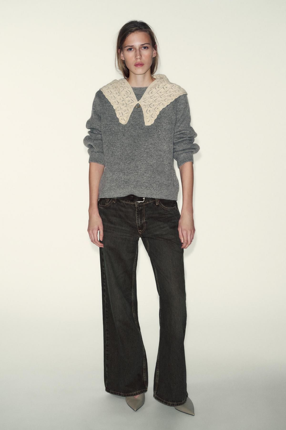 자라 콘트라스트 핸커치프 라운드넥 니트 6236/115 GREY MARL - 상세 이미지 2
