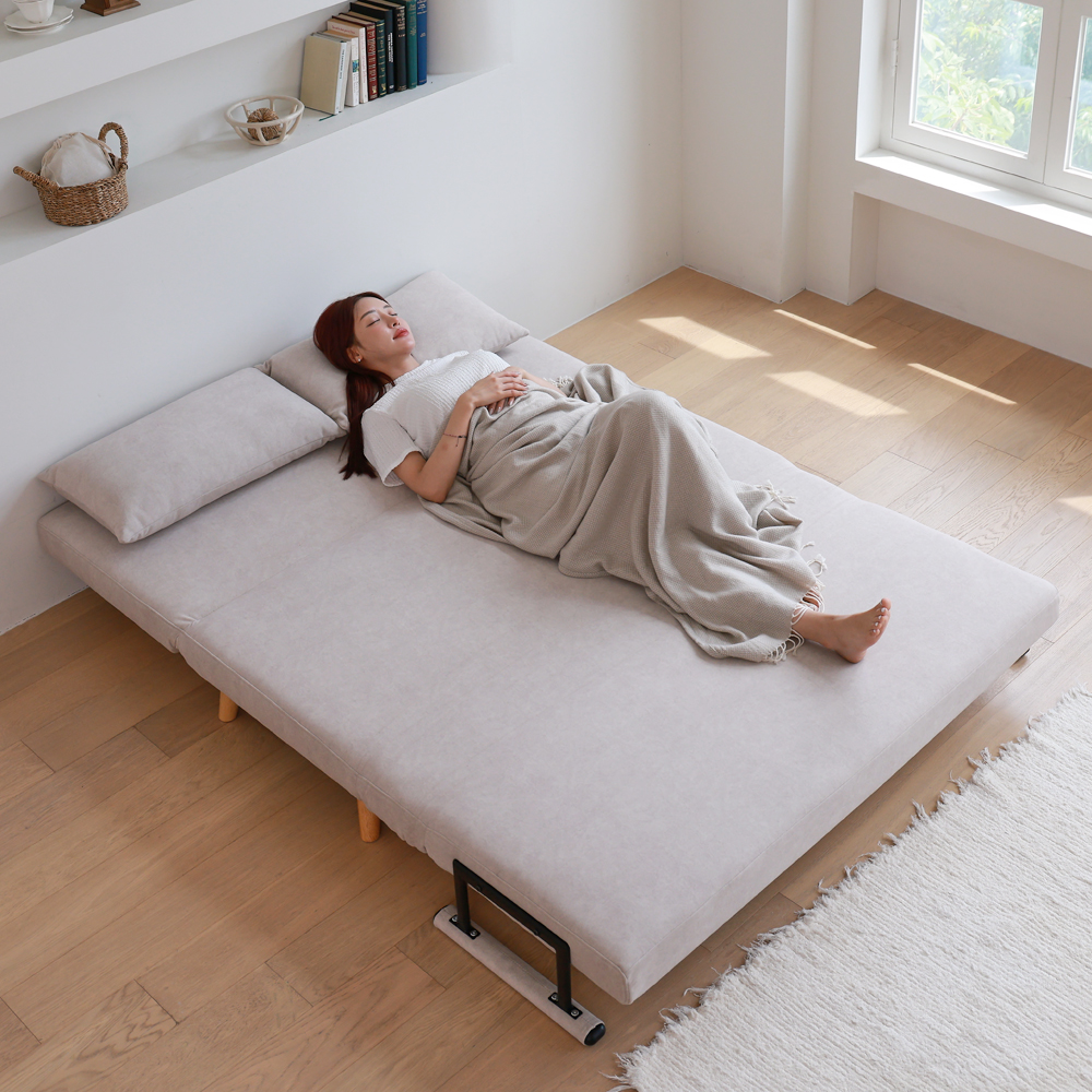 세인트블랑 벨라 갤럭시 패브릭 소파베드 간이 접이식 침대 sk 스툴미포함, 연그레이, 2인용