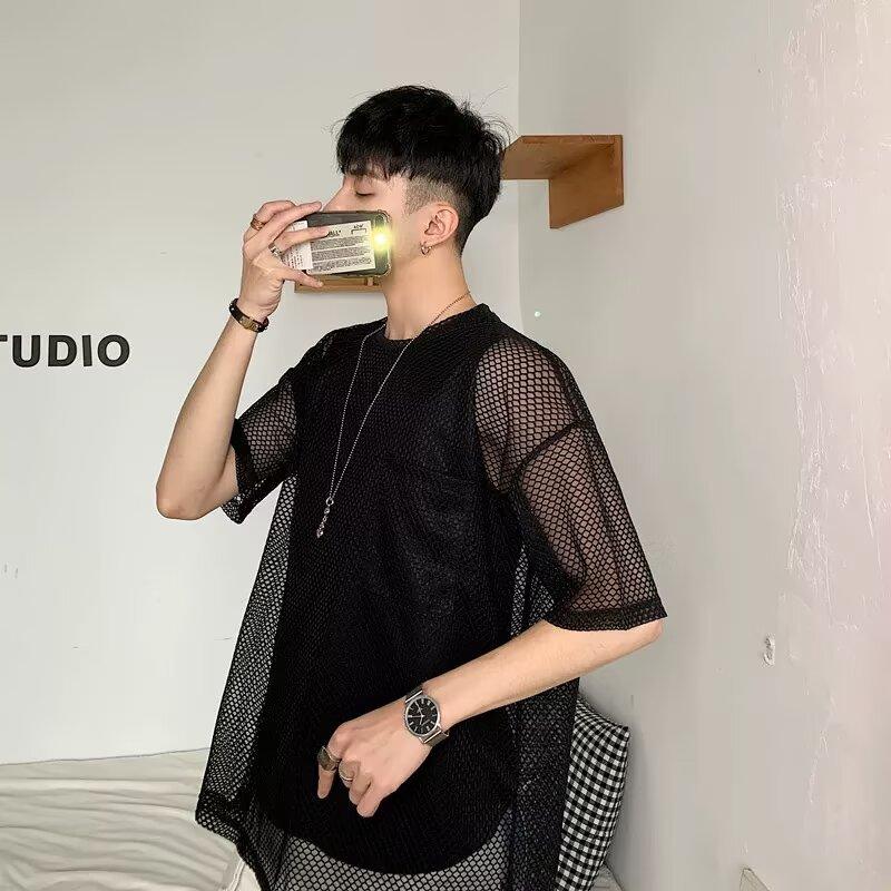 남자 여름 망사 반팔티 시원한 그물 펀칭 티셔츠 - 상세 이미지 3