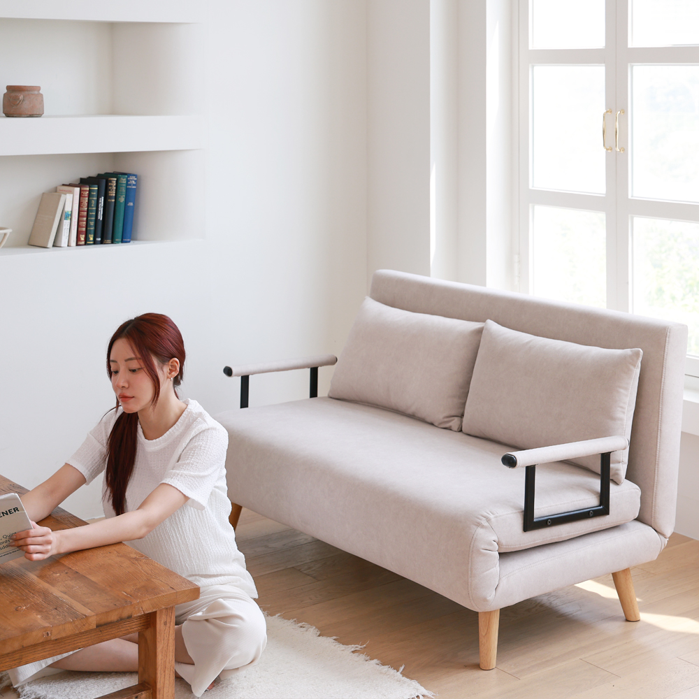 세인트블랑 벨라 갤럭시 패브릭 소파베드 간이 접이식 침대 sk 스툴미포함, 연그레이, 2인용