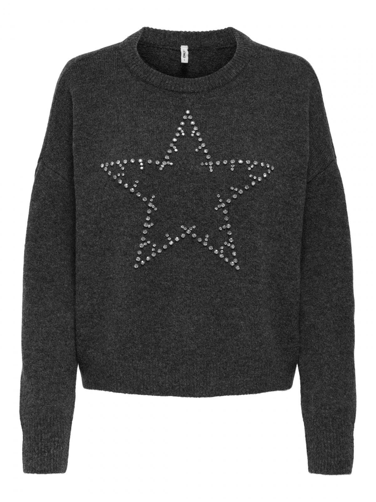 온리 비딩 라운드넥 니트 스타 포인트 15353062_2383_1201581 GREY / DARK GREY MELANGE - 상세 이미지 3
