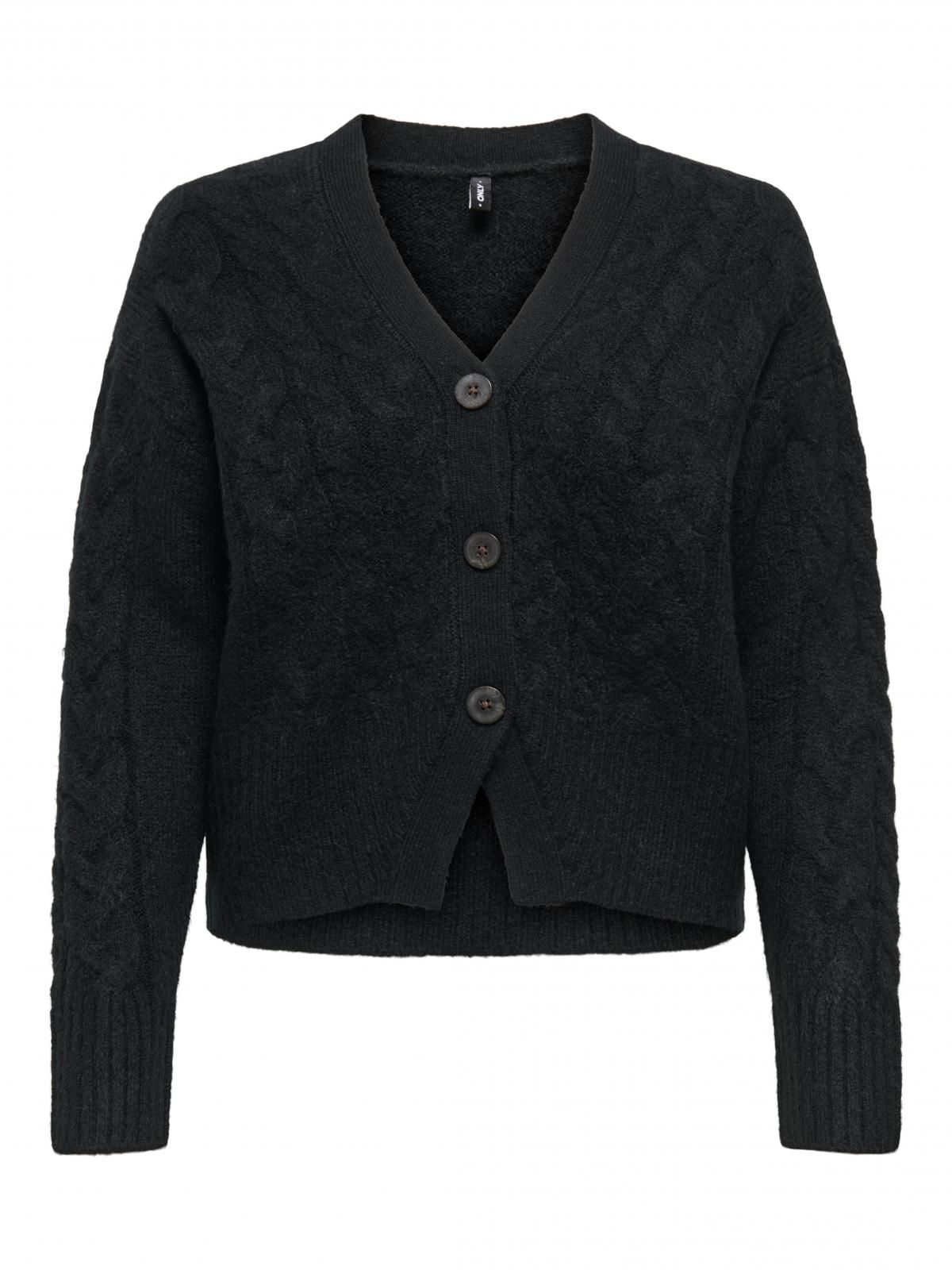 온리 케이블 니트 브이넥 카디건 15352216_2161 BLACK / BLACK - 상세 이미지 3