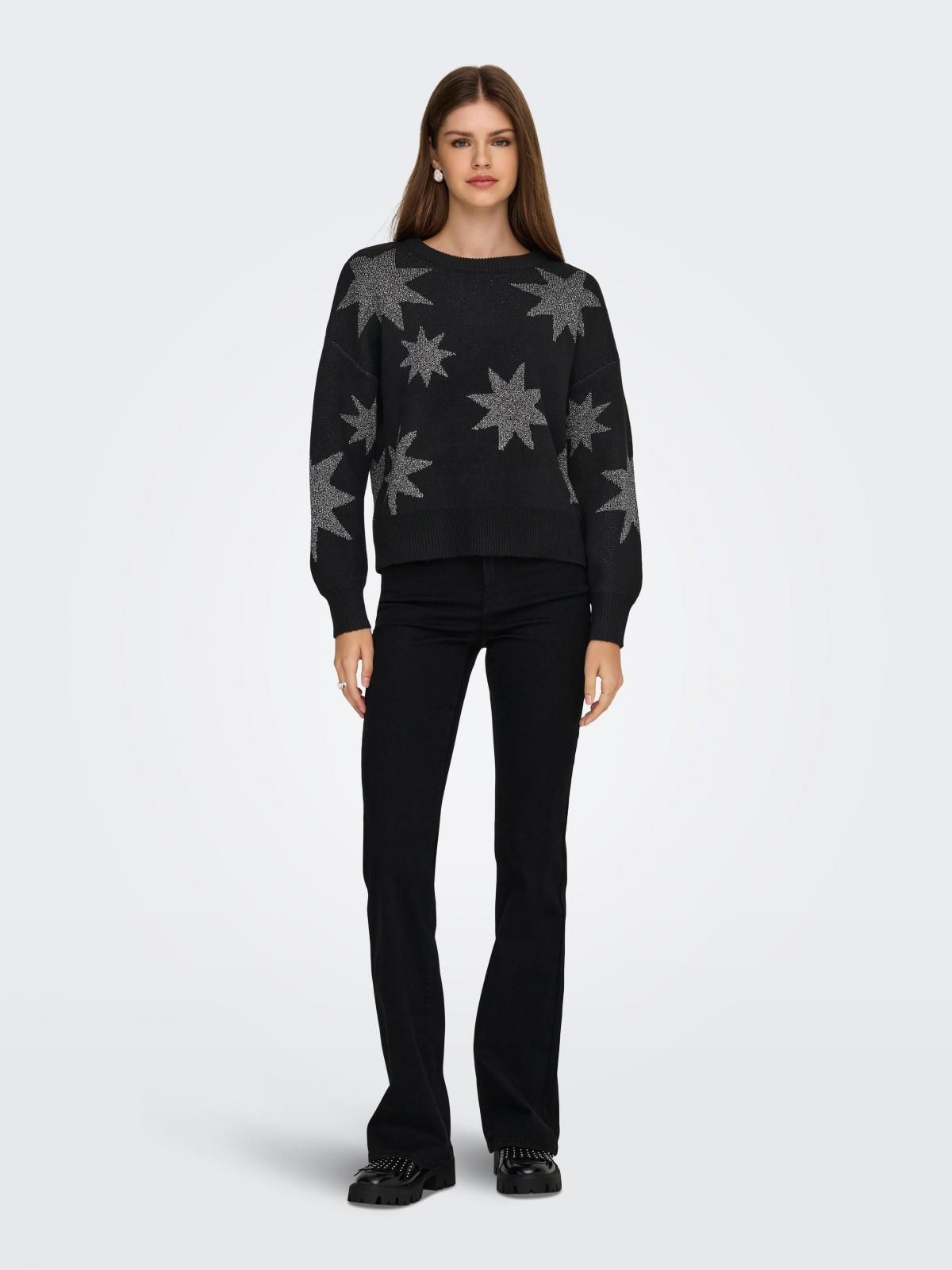 온리 스타패턴 라운드넥 니트 스웨터 15328250_2161_1142873 BLACK / BLACK - 상세 이미지 5