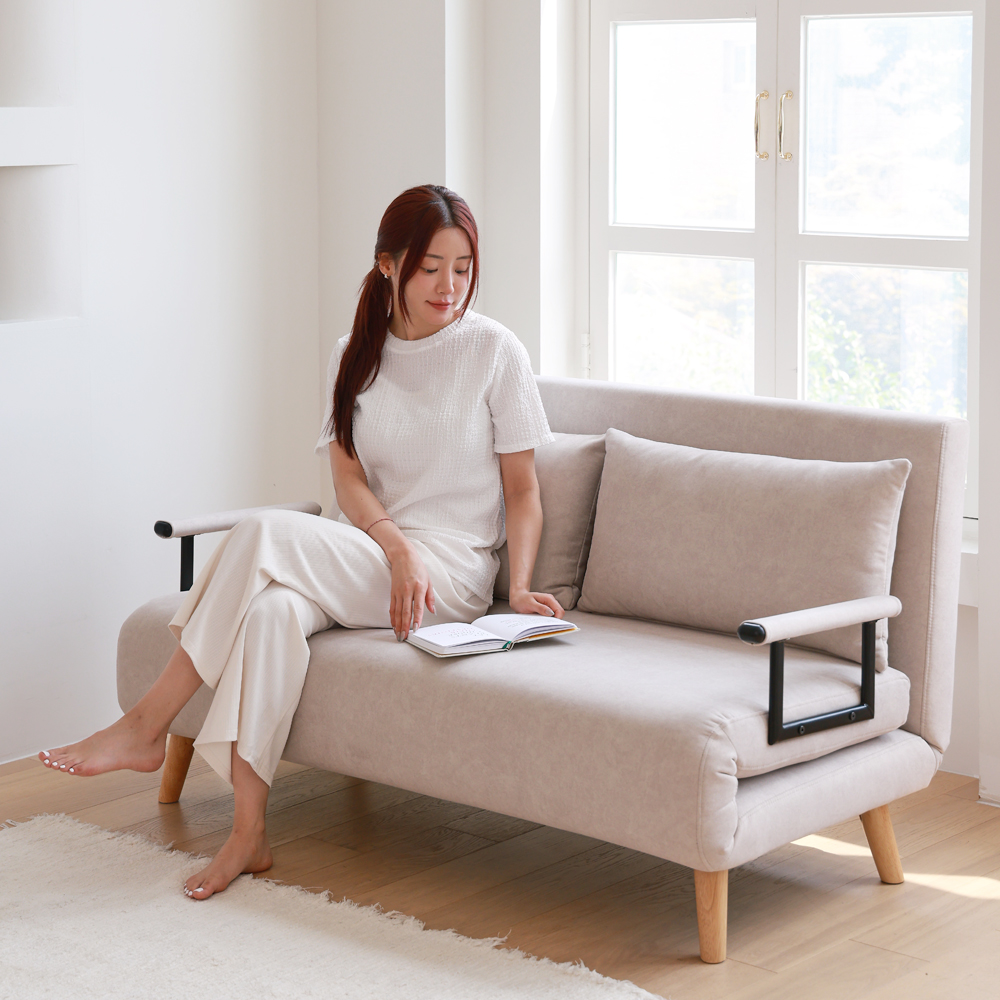 세인트블랑 벨라 갤럭시 패브릭 소파베드 간이 접이식 침대 sk 스툴미포함, 연그레이, 2인용