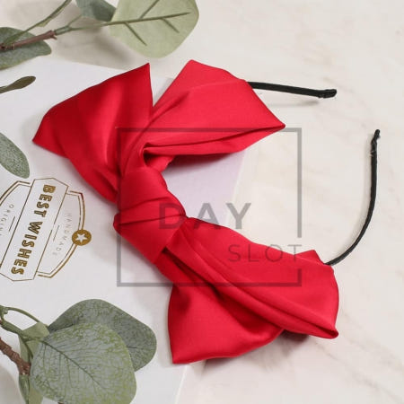 데이슬롯 새틴 왕 리본 헤어밴드 레드 머리띠 여성머리띠 헤드밴드