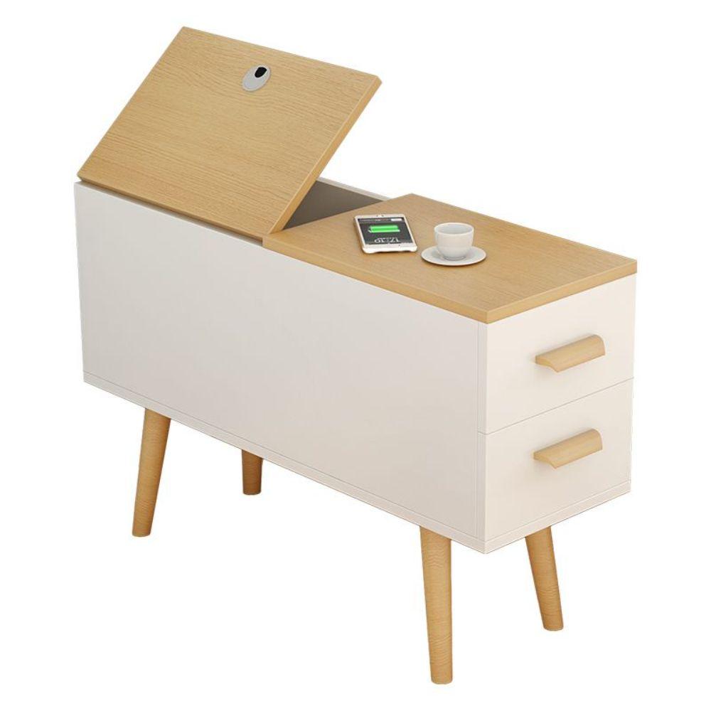 틈새 수납장 거실 서랍장 선반 쇼파 주방 철제 사이드 80x30x60cm 화이트+원목색 - 상품 이미지