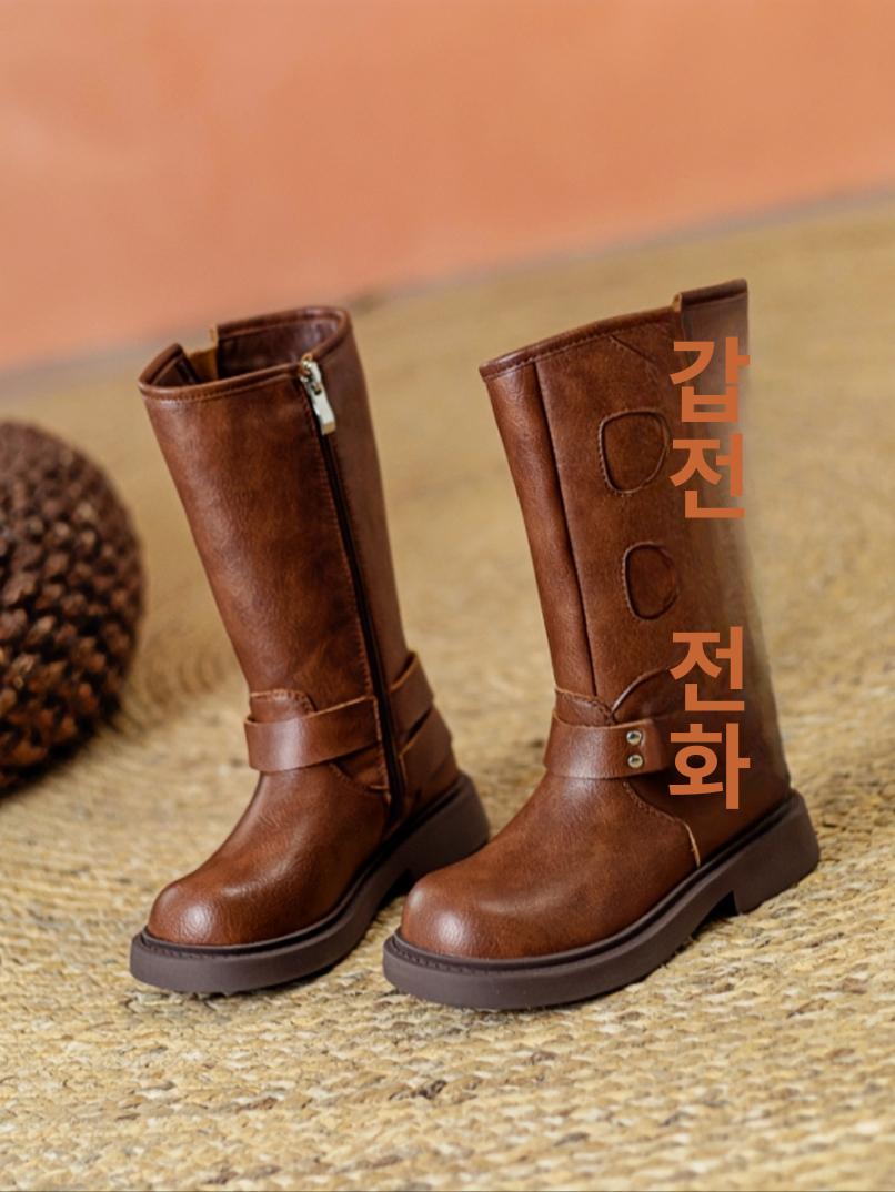 둥근코 플랫폼 버클 벨트 롱부츠 사이드지퍼 통굽 - 상세 이미지 2