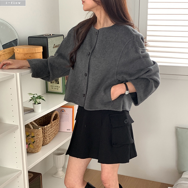 라클 울 노카라 루즈핏 숏코트 3col 겨울 가을 핸드메이드 가오리 모던 제이플로우 - 상세 이미지 2