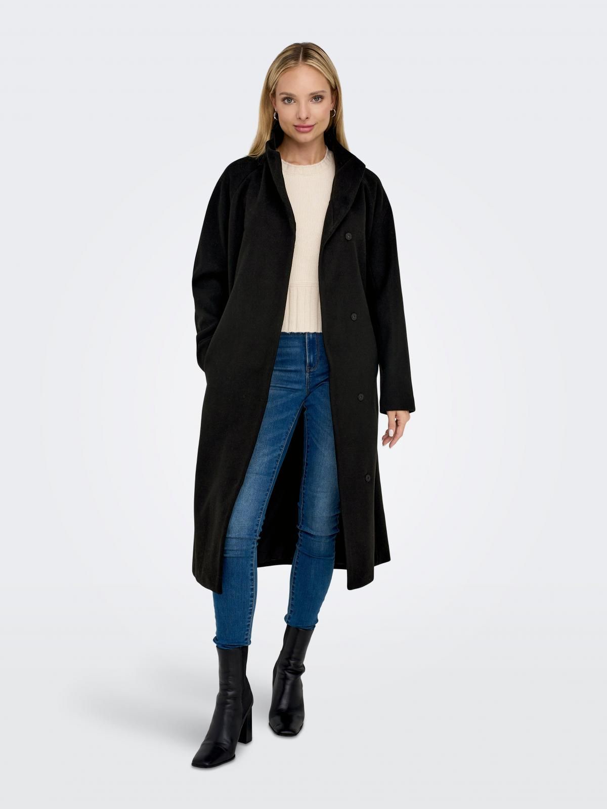 온리 블랙 하이넥 롱 벨트 코트 15234634_2161_993937 BLACK / BLACK - 상품 이미지