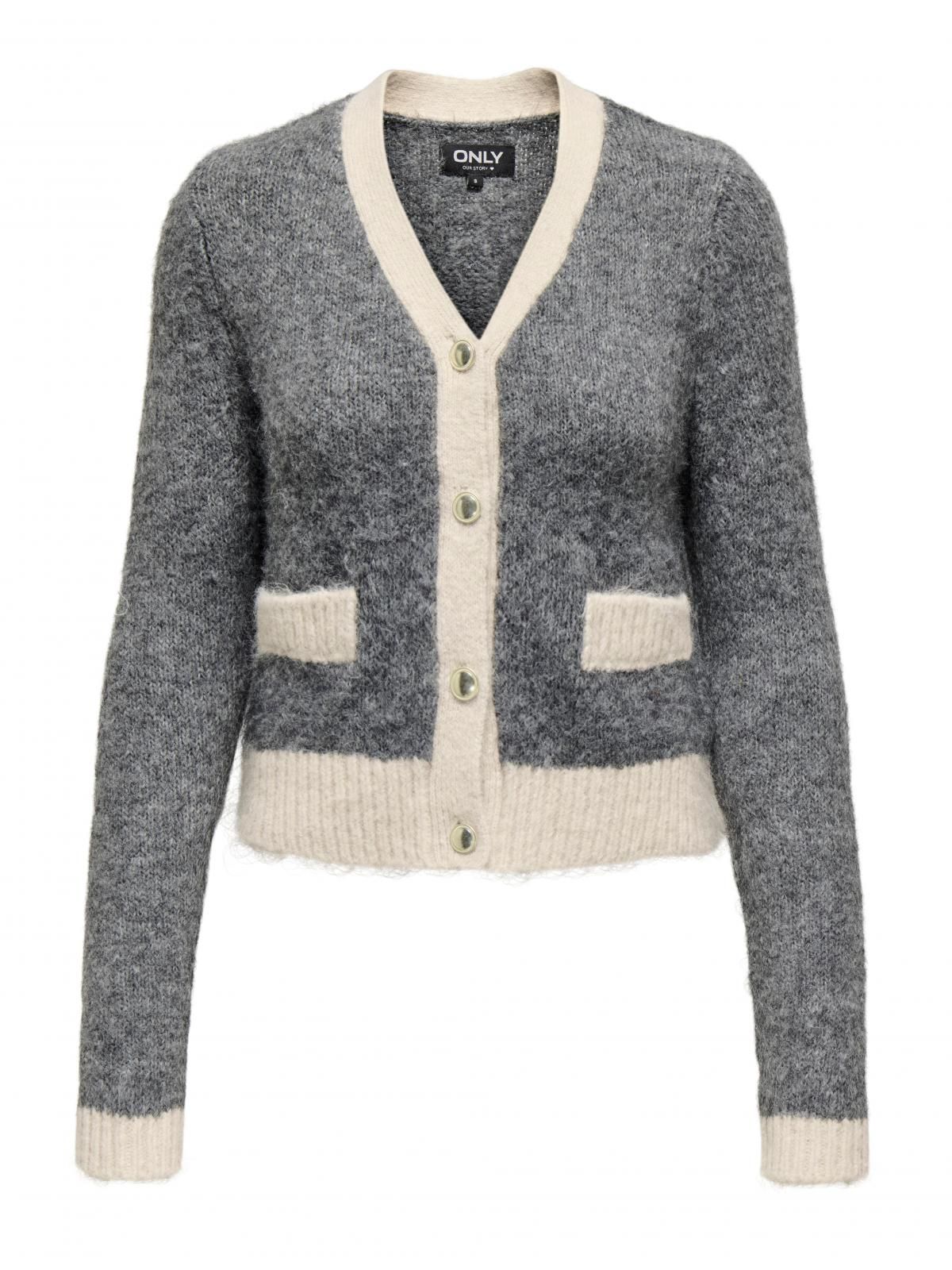 온리 클래식 투톤 브이넥 니트 카디건 15350851_2382_1193812 GREY / MEDIUM GREY MELANGE - 상세 이미지 3