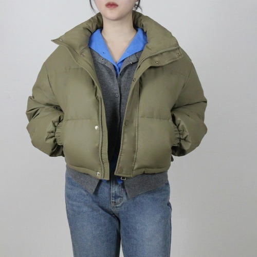 여성 겨울 하이넥 PU 버터 무광 덕다운 오리털 숏 패딩 - 상품 이미지