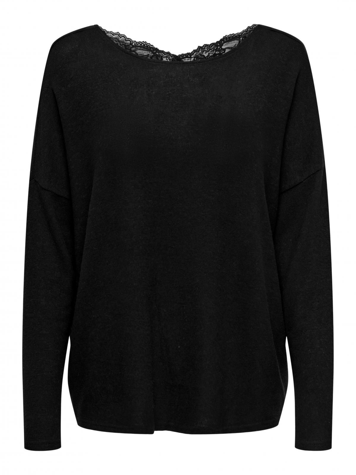 온리 라운드넥 레이스 디테일 블랙 니트 풀오버 15267147_2161_987512 BLACK / BLACK - 상세 이미지 4