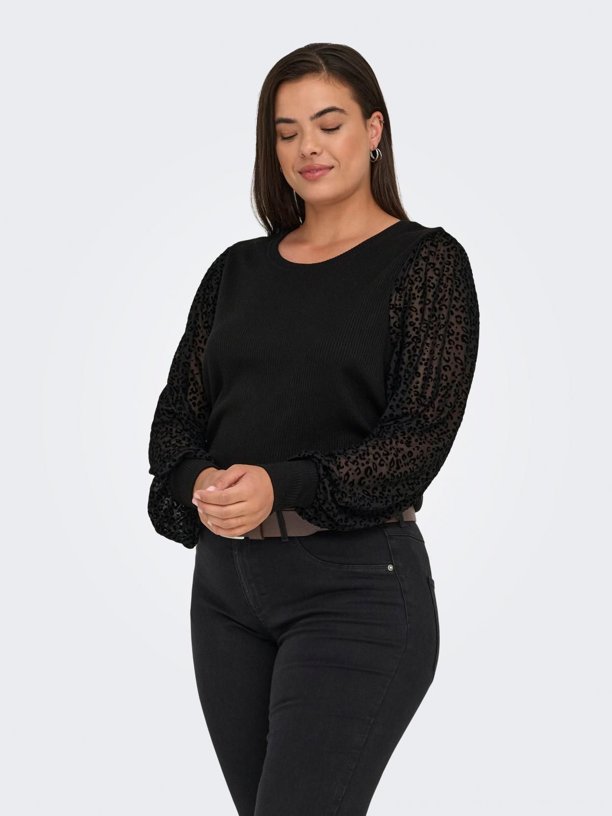 온리 페미닌 레이스 볼륨소매 블라우스 15358648_2161 BLACK / BLACK - 상품 이미지