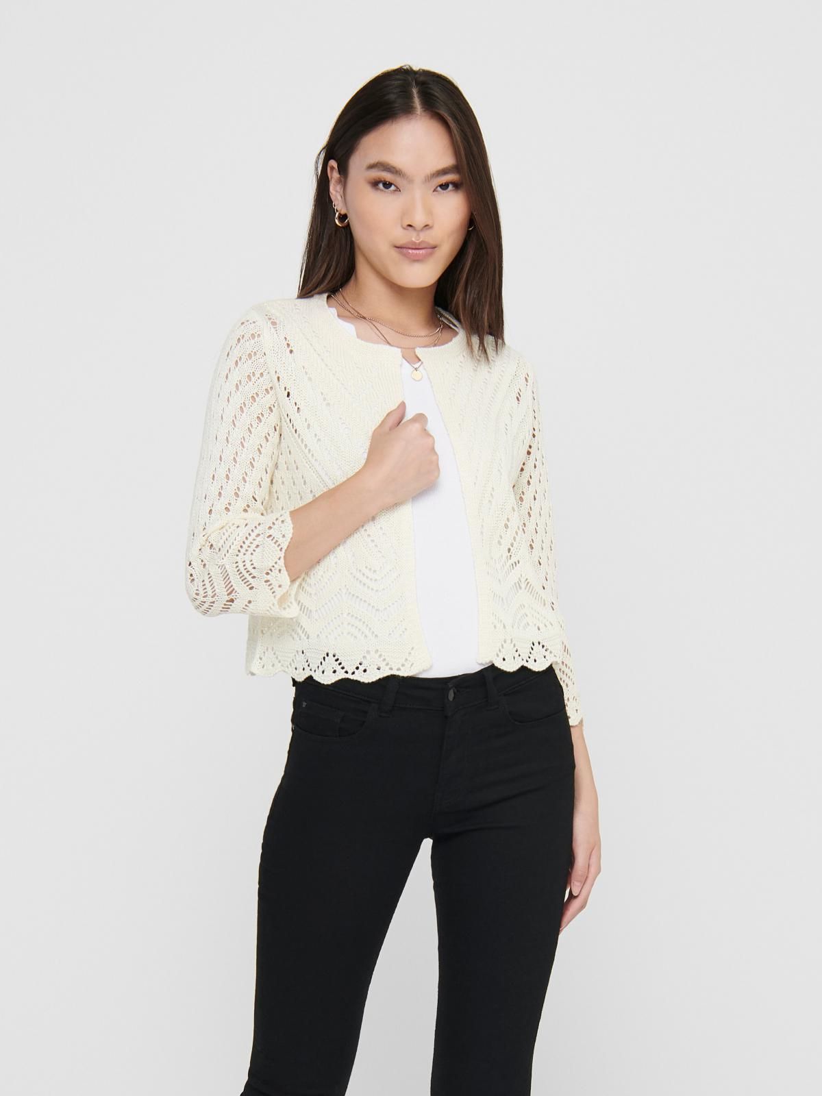 제이디와이 테크니컬 크롭 브이넥 스캘럽 니트 카디건 15184486_290 WHITE / EGGNOG - 상품 이미지
