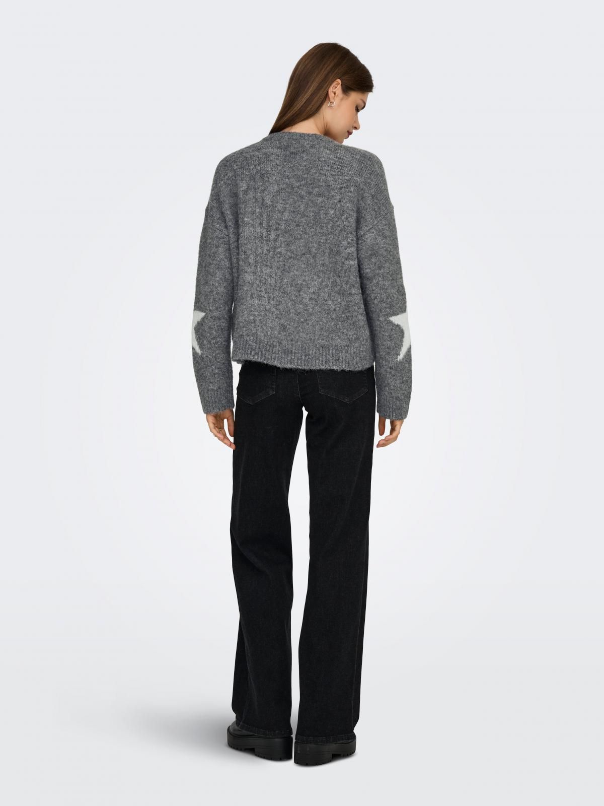 온리 스타패턴 라운드넥 니트 스웨터 15353125_2383_1201749 GREY / DARK GREY MELANGE - 상세 이미지 2