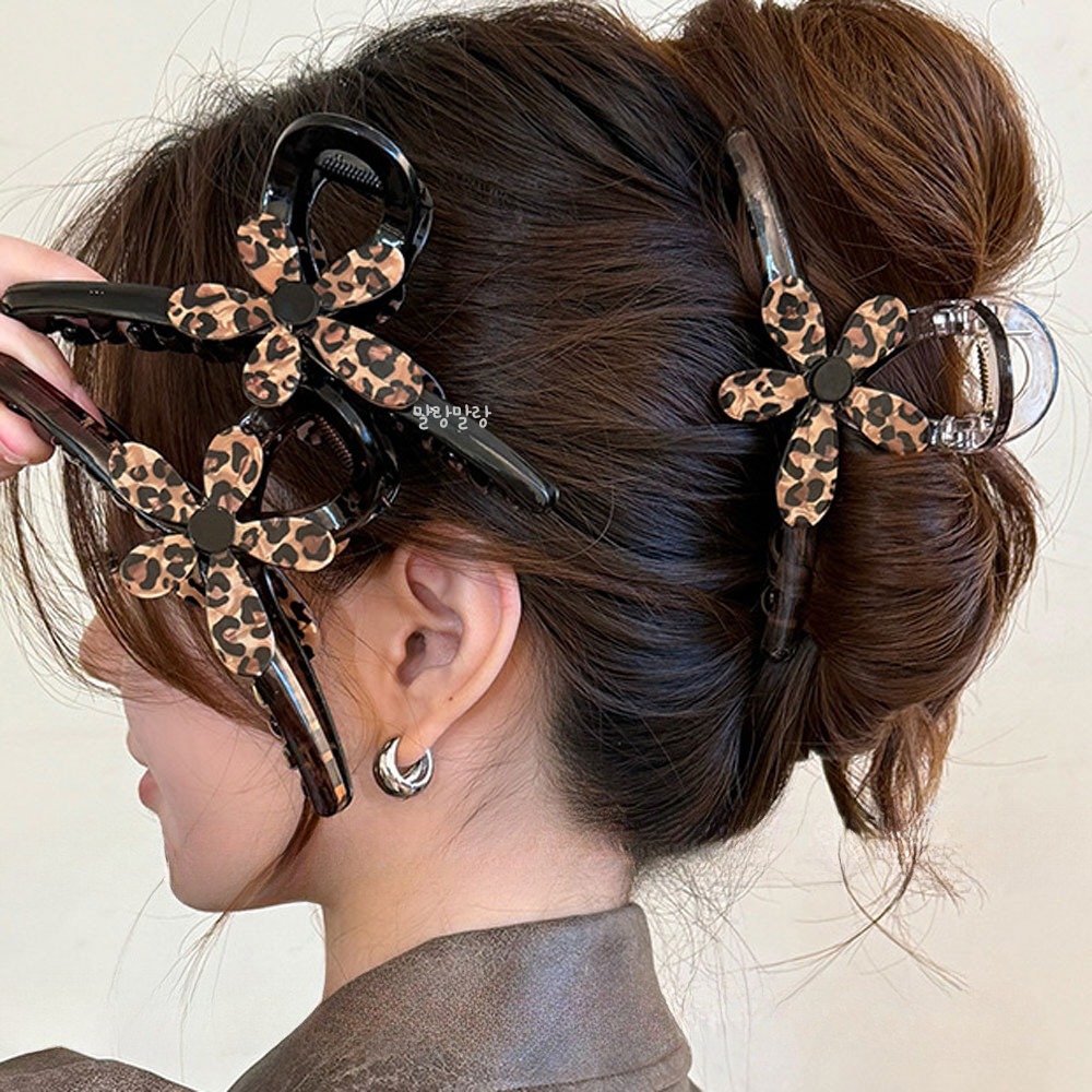 레오파드 꽃집게핀 대형 올림머리핀 호피 포인트 헤어핀 - 상세 이미지 4
