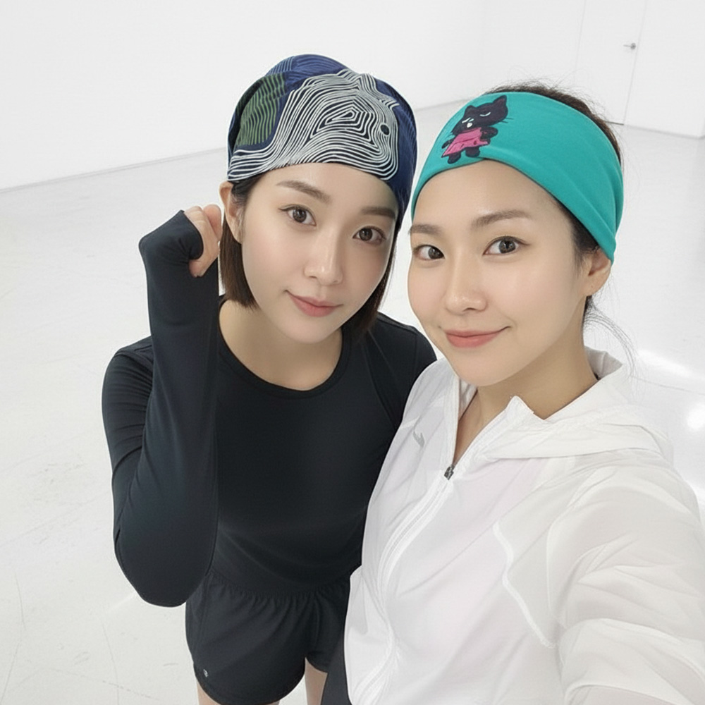 퀸하이크 반다나 스카프 귀여운 코튼 손수건 헤어밴드 두건 고양이 캐릭터 이미지 2