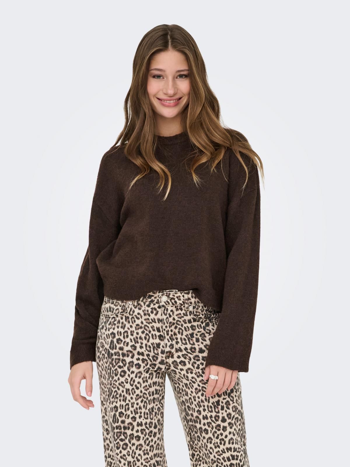 온리 볼륨 라운드넥 니트 브라운 15368976_282_1253090 BROWN / COFFEE BEAN - 상품 이미지