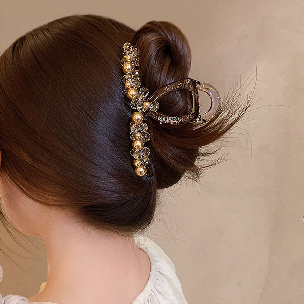 샴페인 진주 투명집게핀 크리스탈 비즈 헤어핀 명품머리핀 - 상품 이미지