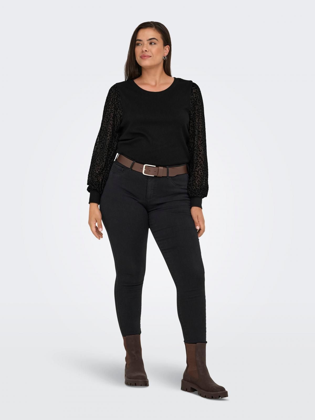 온리 페미닌 레이스 볼륨소매 블라우스 15358648_2161 BLACK / BLACK - 상세 이미지 5