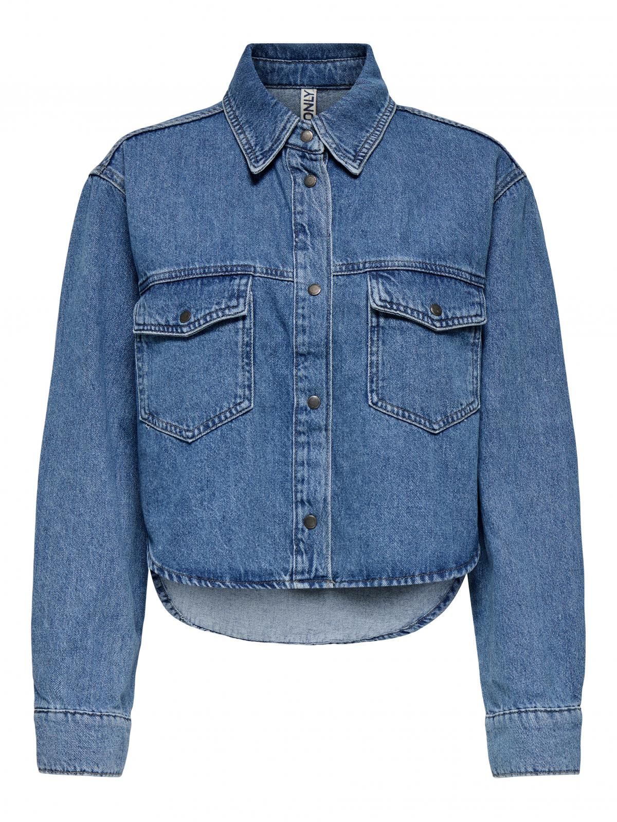 온리 트렌디 크롭 데님 셔츠 15332079_2115 BLUE / MEDIUM BLUE DENIM - 상세 이미지 4