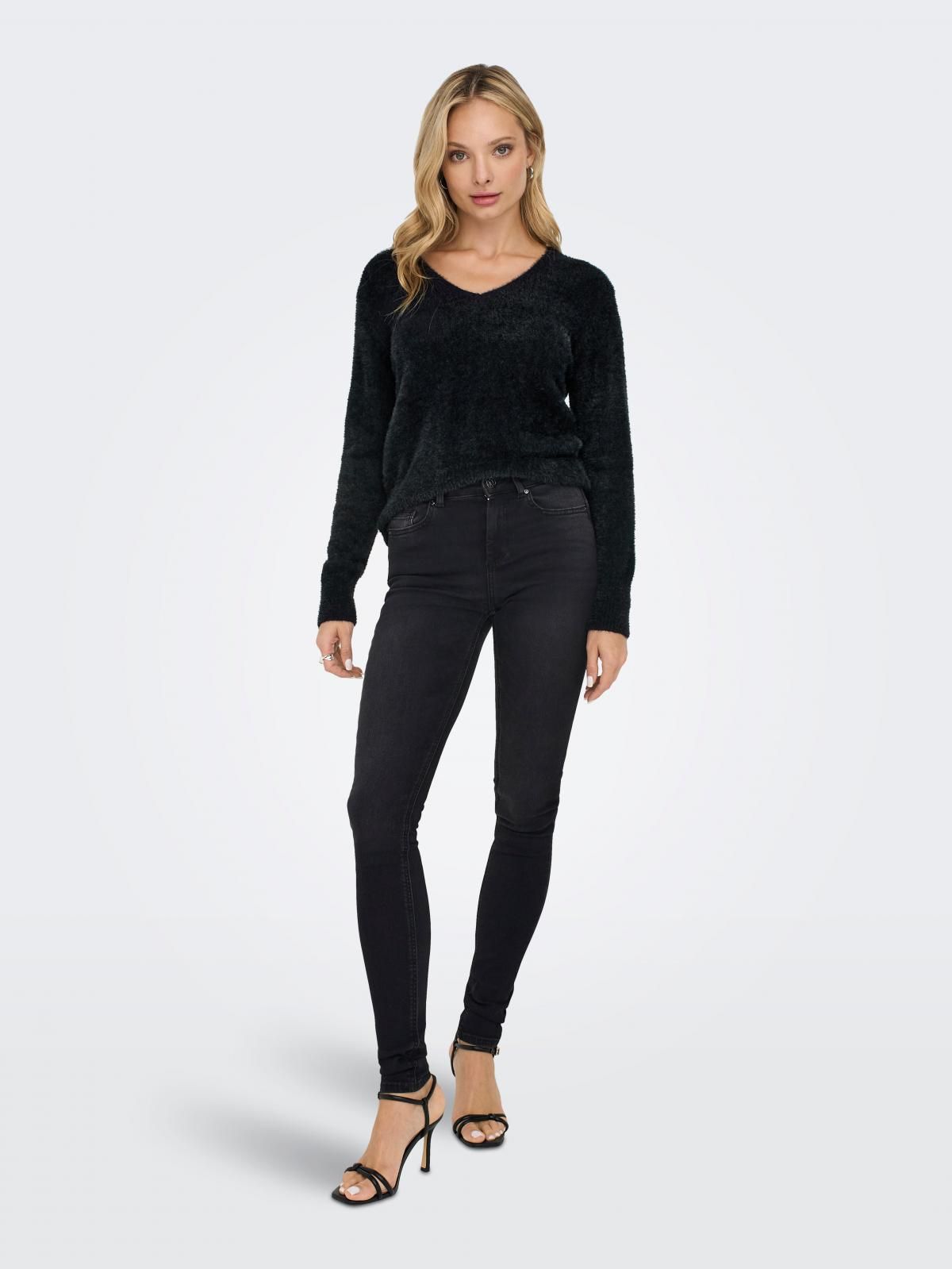 온리 브이넥 소프트 니트 여성 브이넥 15259562_2161 BLACK / BLACK - 상세 이미지 5
