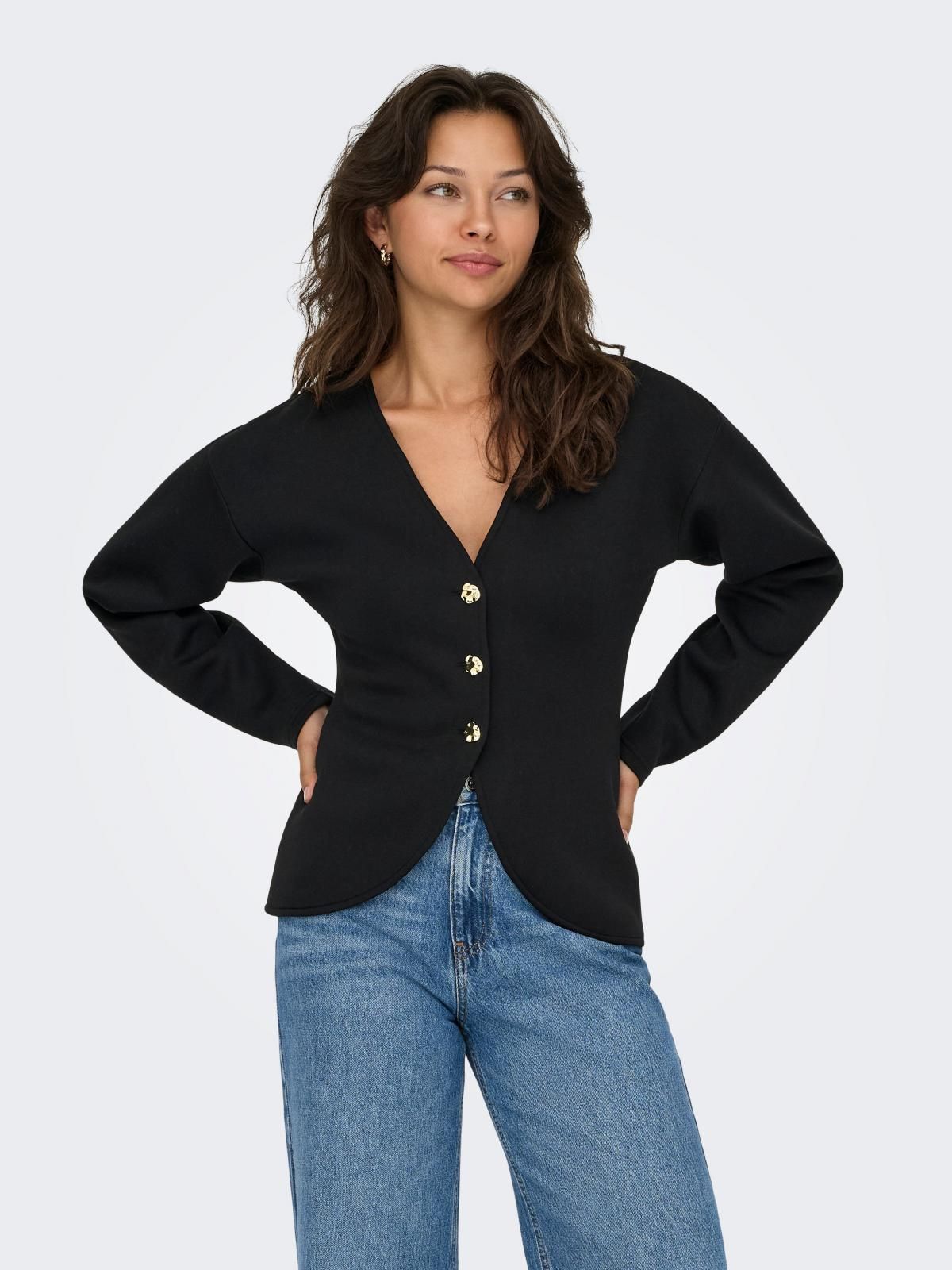 온리 베이직 브이넥 크롭 카디건 버튼 블랙 15364479_2161_1237716 BLACK / BLACK - 상세 이미지 2