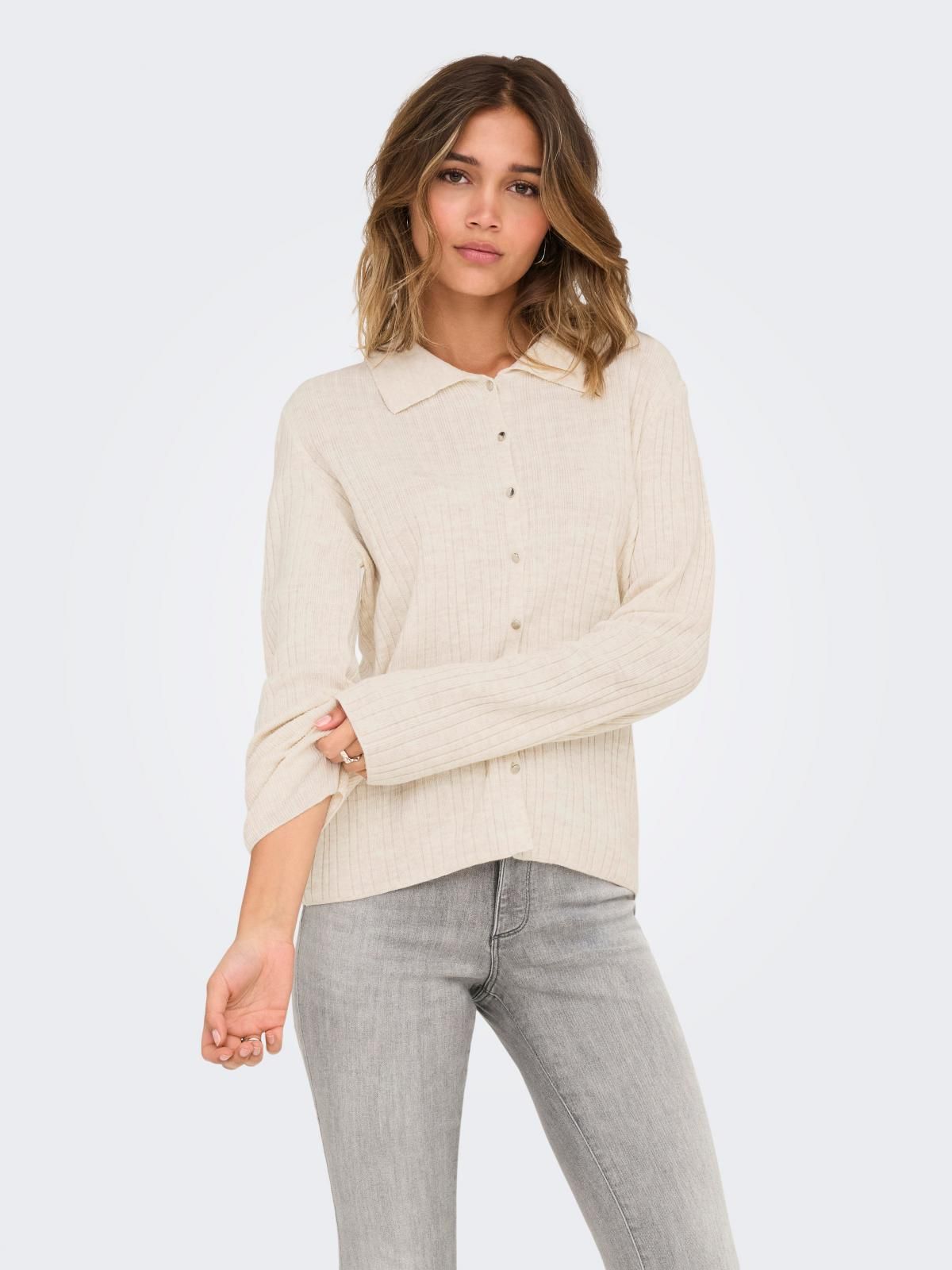 온리 미니멀 카라 니트 카디건 15353029_115_1232651 BEIGE / PUMICE STONE - 상품 이미지