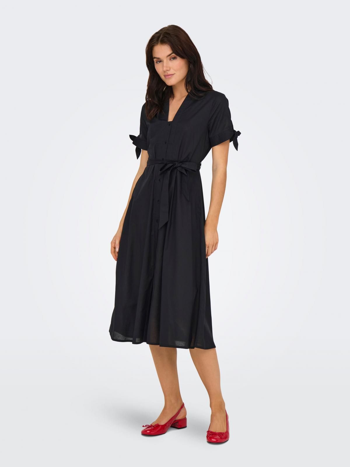 제이디와이 트렌디 브이넥 벨티드 미디 원피스 15351316_2161 BLACK / BLACK - 상세 이미지 2