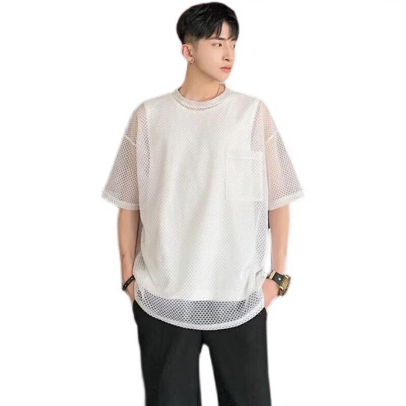 남자 여름 망사 반팔티 시원한 그물 펀칭 티셔츠 - 상세 이미지 5