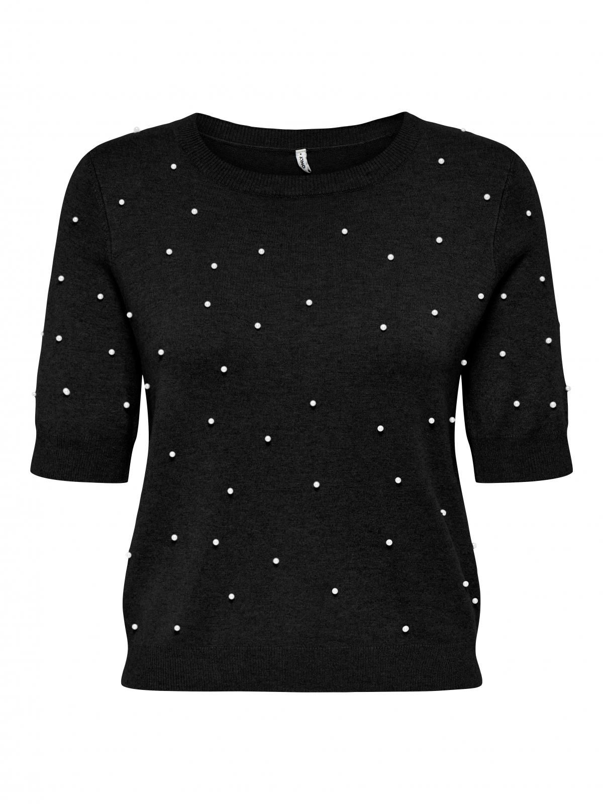온리 진주포인트 라운드넥 반팔 니트 풀오버 15353016_2161_1201519 BLACK / BLACK - 상세 이미지 3
