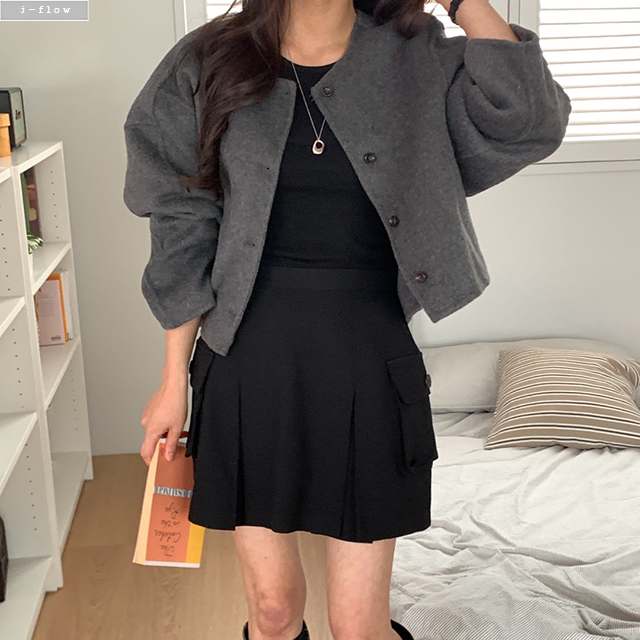 라클 울 노카라 루즈핏 숏코트 3col 겨울 가을 핸드메이드 가오리 모던 제이플로우 - 상품 이미지