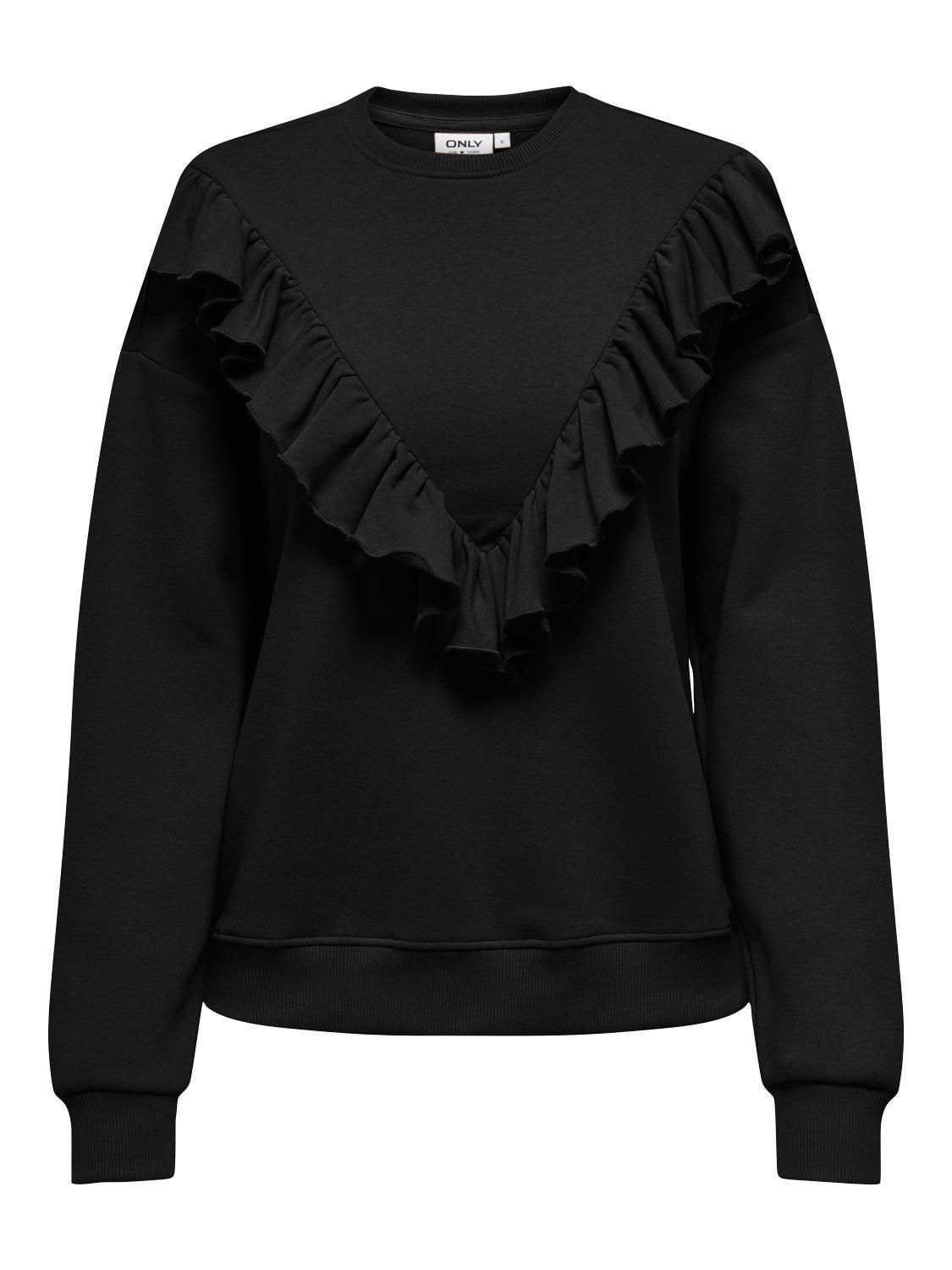 온리 프릴 라운드넥 레귤러핏 맨투맨 블랙 코튼 15355795_2161 BLACK / BLACK - 상세 이미지 4