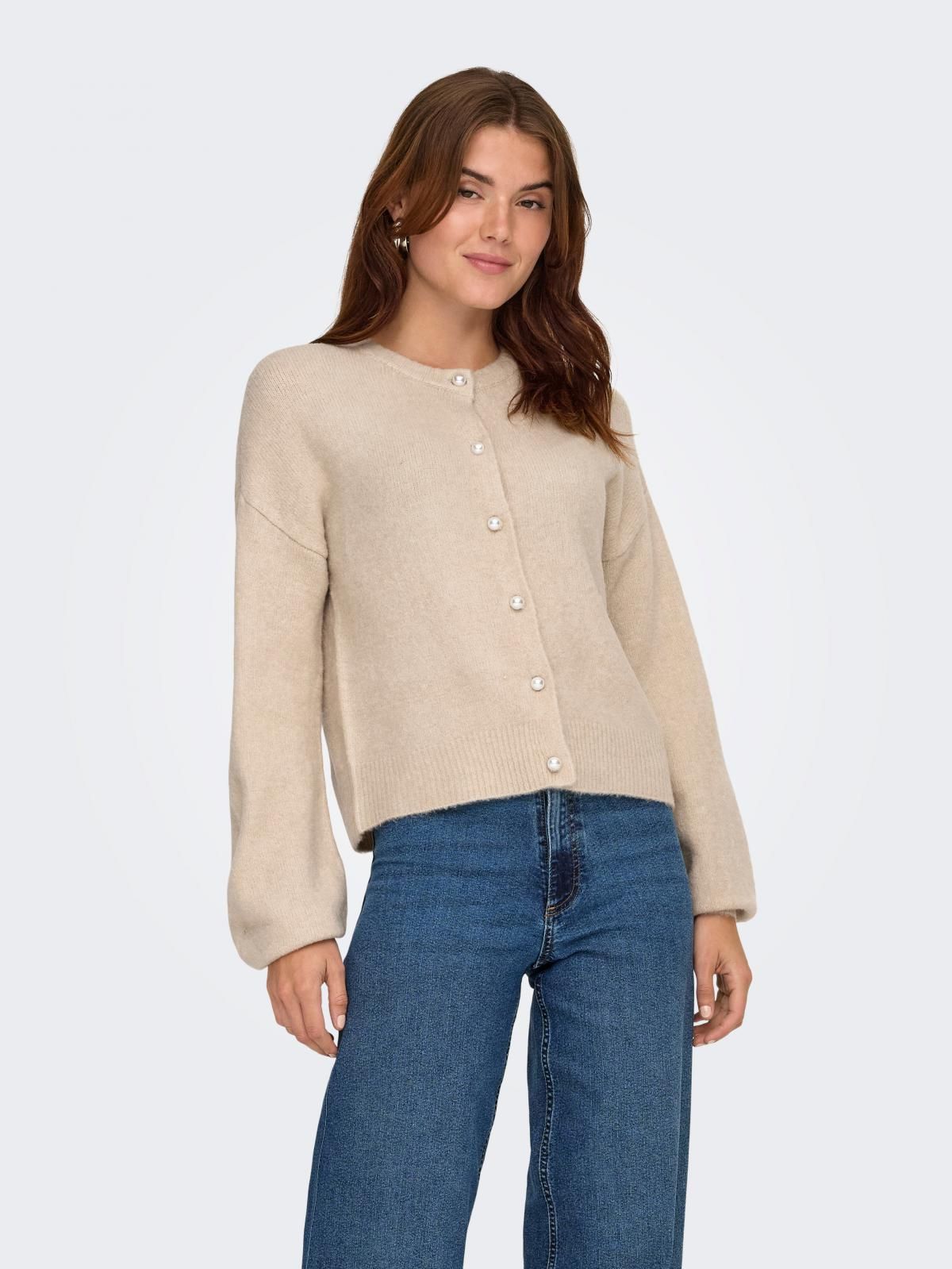 온리 베이직 플랫니트 브이넥 카디건 15242300_115_1231170 BEIGE / PUMICE STONE - 상품 이미지