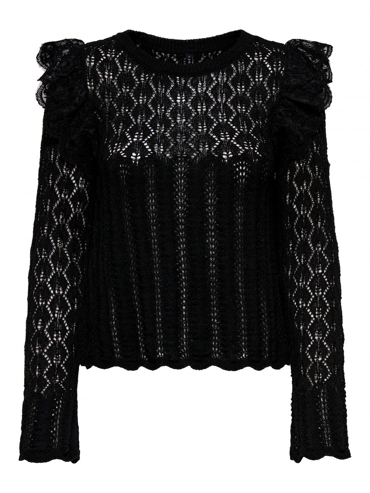 온리 레이스 디테일 라운드넥 블랙 긴팔 니트 15352972_2161_1201484 BLACK / BLACK - 상세 이미지 3