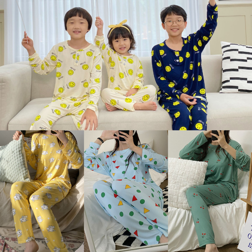 빅사이즈 겨울잠옷 여성 아동 주니어 가족 원피스 도형 파자마