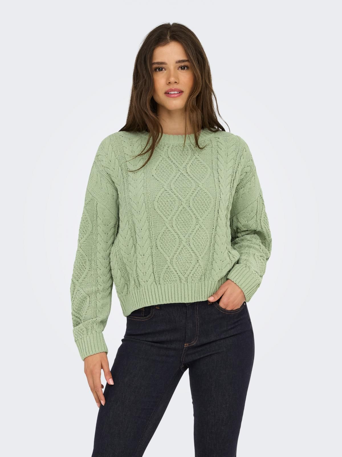온리 케이블 니트 라운드넥 민트 레귤러핏 15351234_1661 GREY / DESERT SAGE - 상품 이미지