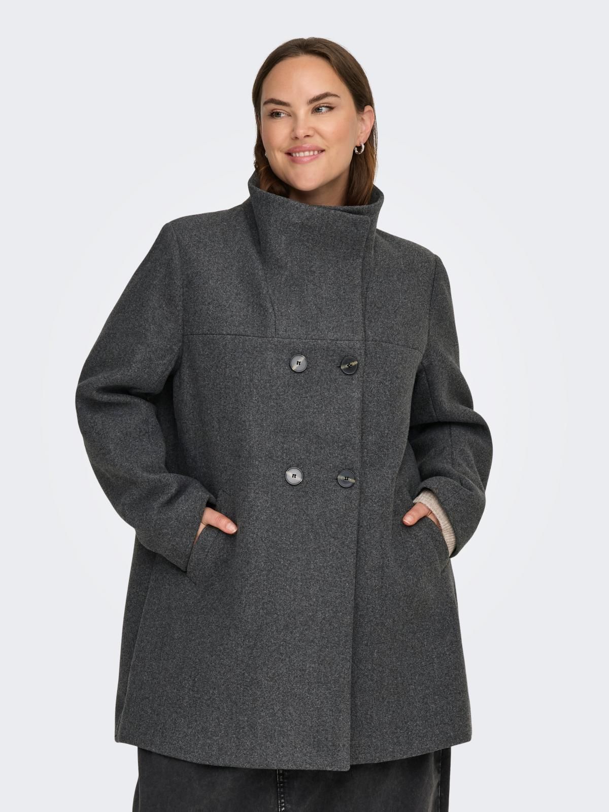 온리 빅사이즈 테크니컬 더블 코트 15370476_2383 GREY / DARK GREY MELANGE - 상품 이미지