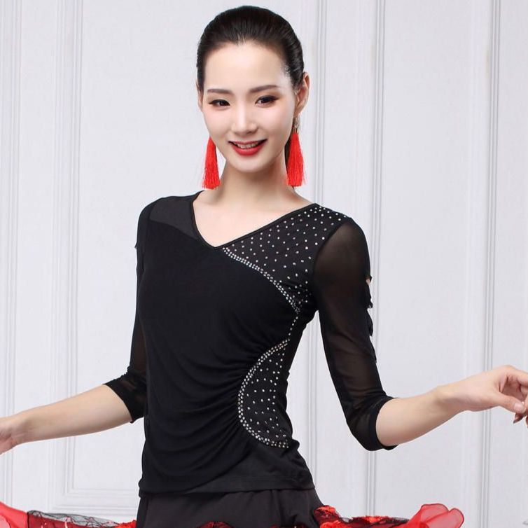 라틴 댄스 상의 여성 사교 방송 스포츠 왈츠 살사 의상 - 상품 이미지