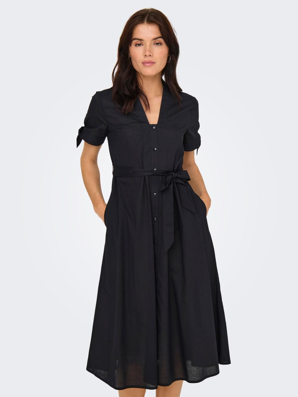 제이디와이 트렌디 브이넥 벨티드 미디 원피스 15351316_2161 BLACK / BLACK - 상품 이미지