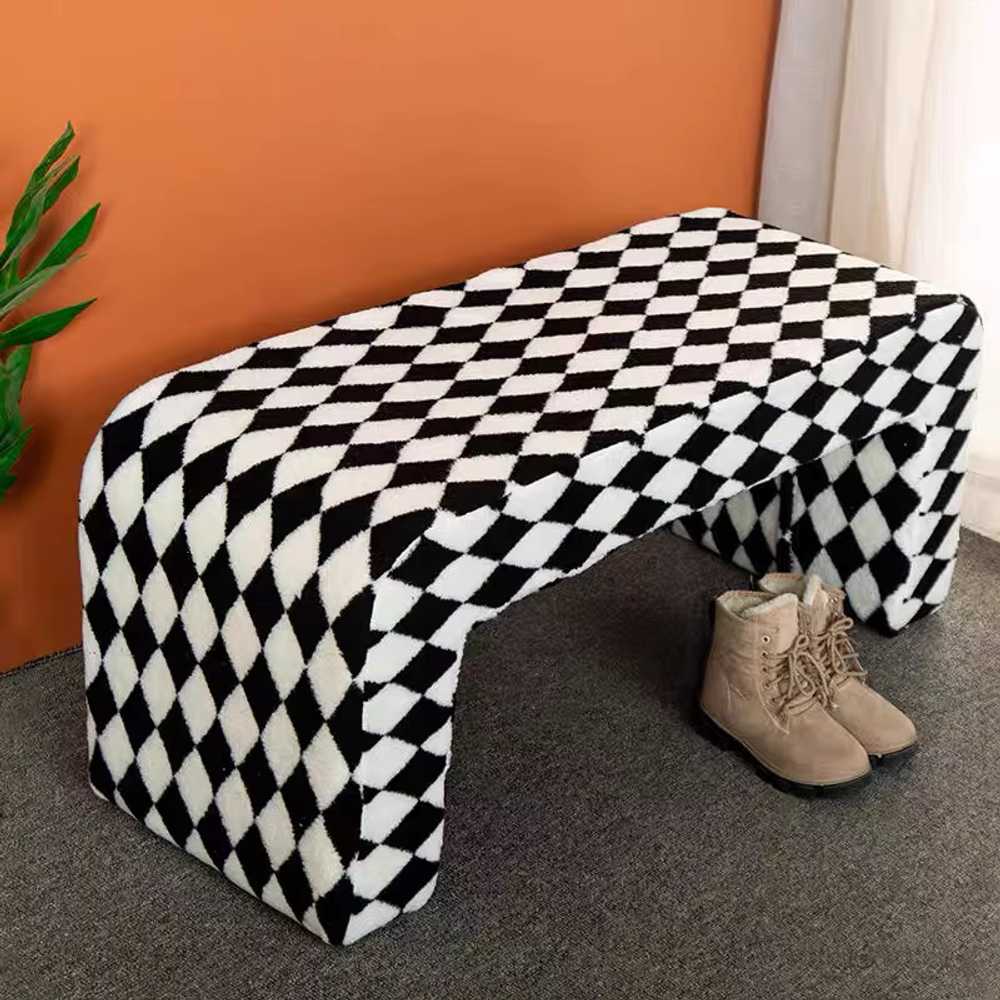 인테리어 벤치의자 양털 패브릭 포근한 거실 의자 그레이 120x40x43cm - 상세 이미지 4