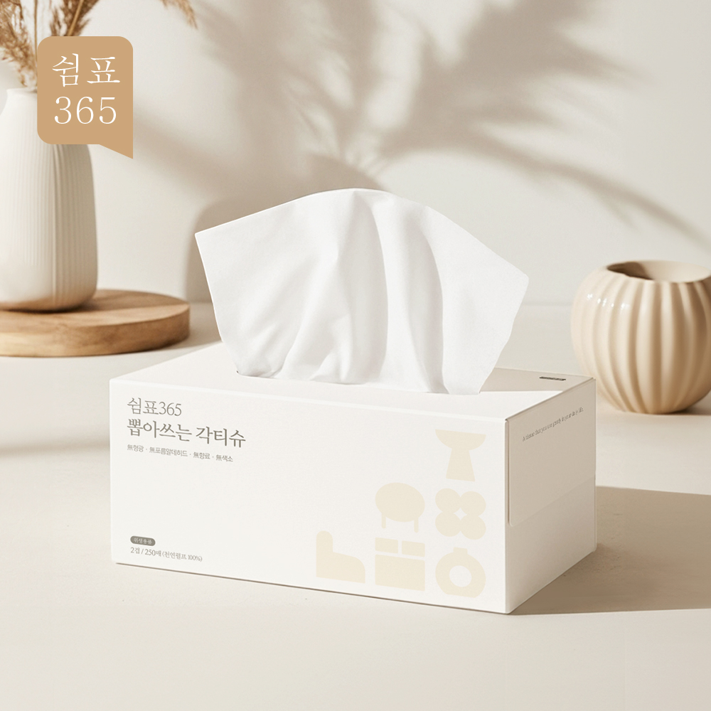 쉼표365 뽑아쓰는 대용량 각티슈 250매 6팩 미용티슈 곽휴지 곽티슈 - 상품 이미지