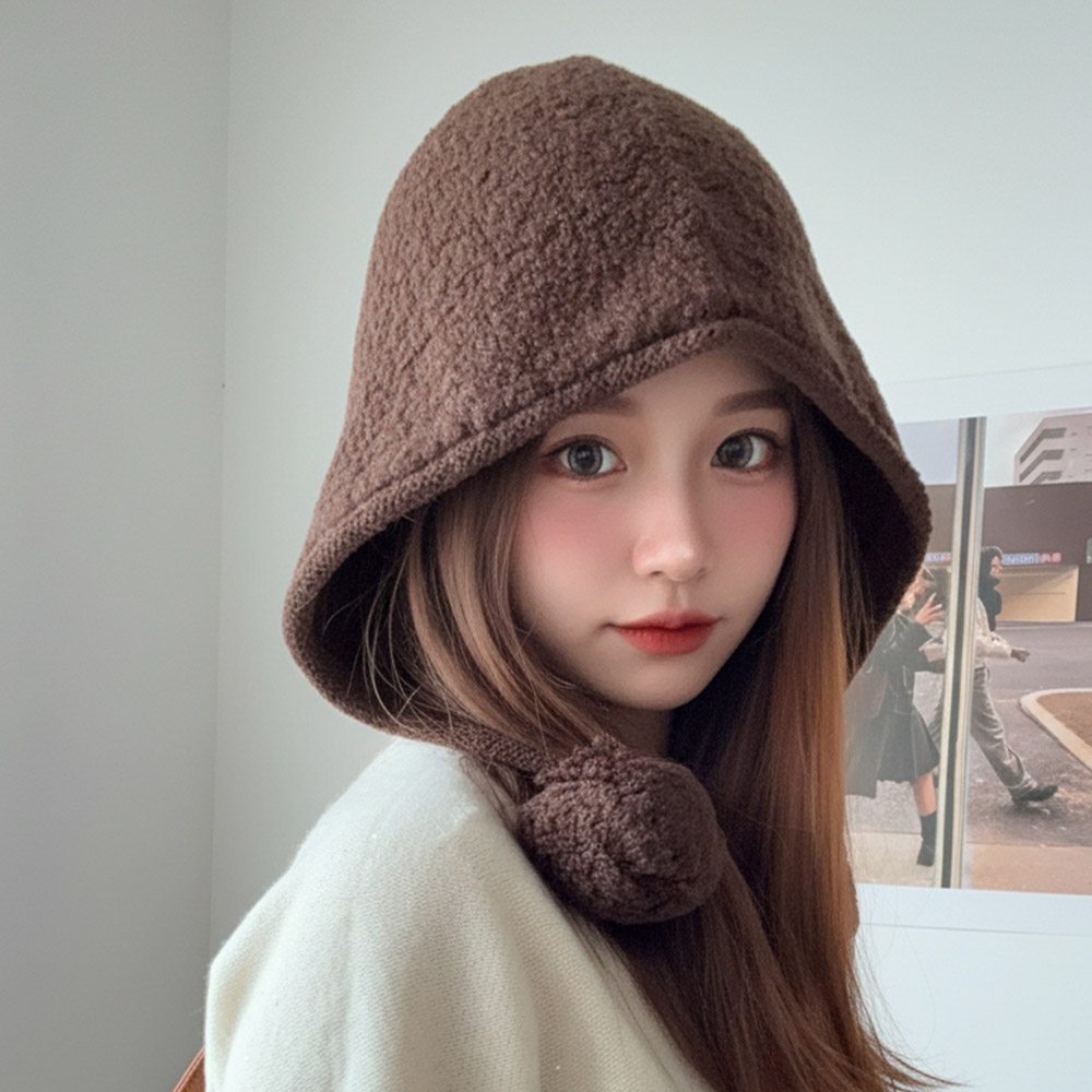 군밤모자 귀달이 뽀글이 귀마개 겨울용 패딩 방한모자 브라운 - 상품 이미지
